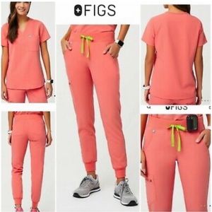 FIGS Hot Coral One Scrub Set